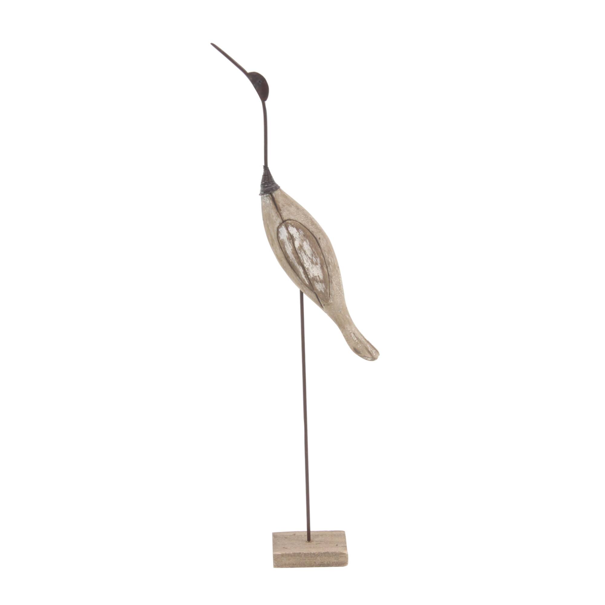 Set of 2 Brown Wood Coastal Bird Sculpture, 28", 34"